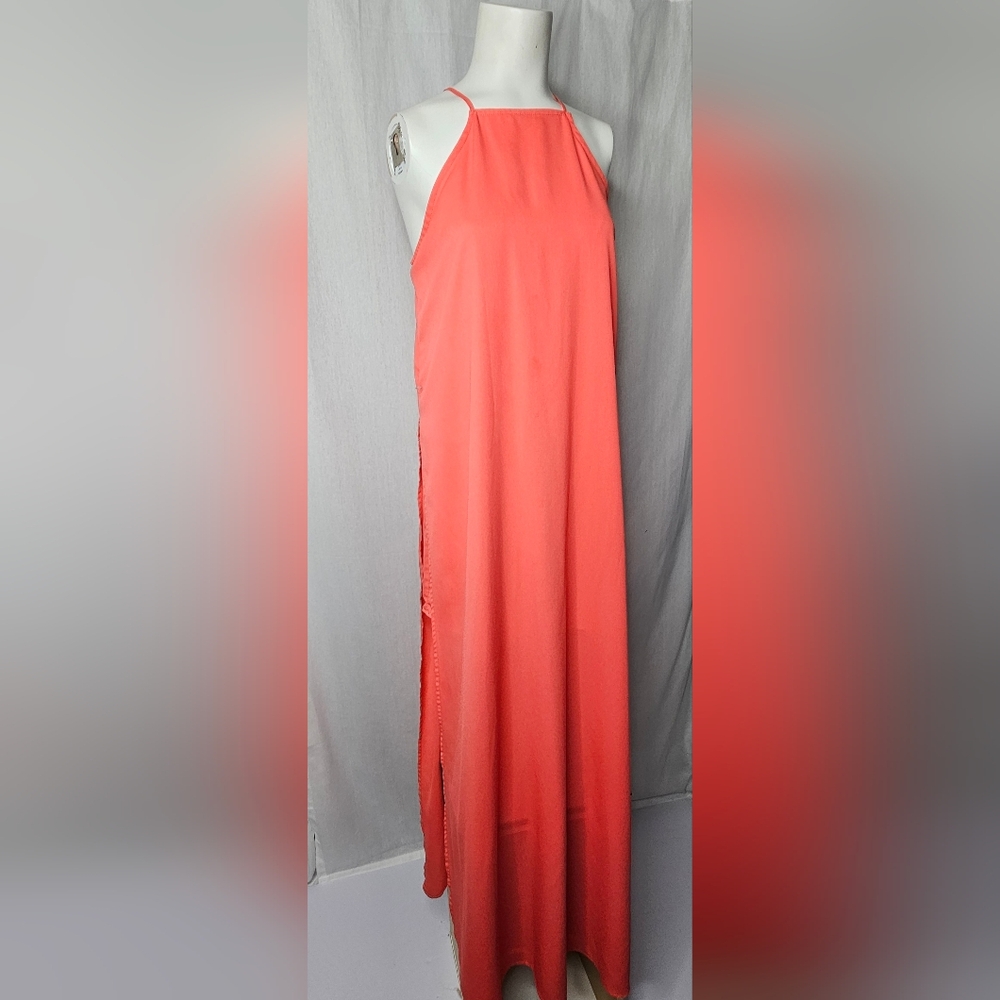 GB Gianni Bini Coral High-Neck Halter Maxi Resort Dress - Size S